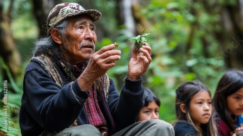 Wallpaper Mural Wisdom of the Mapuche: Elder Sharing Traditional Knowledge of Medicinal Plants with Youth in Chilean Forest Torontodigital.ca