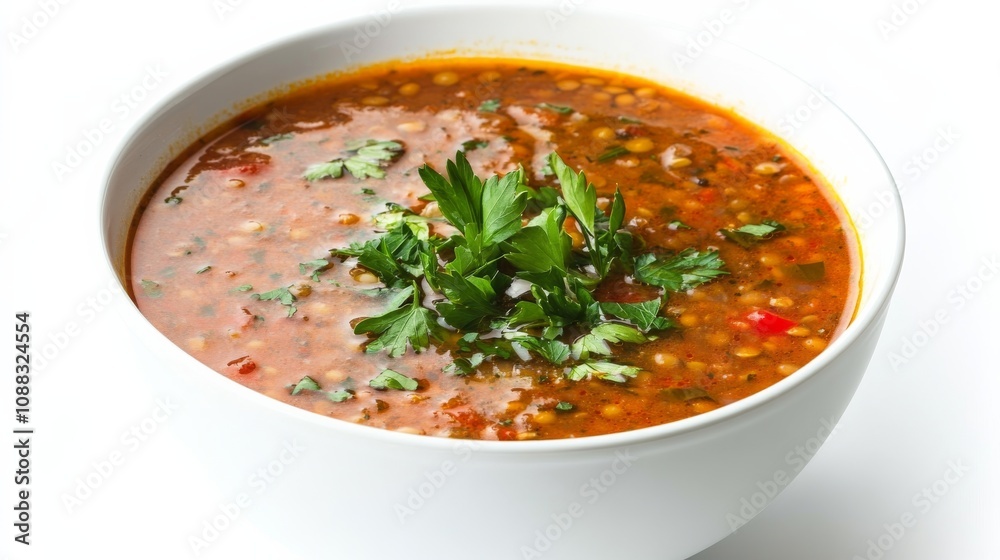 A bowl of hearty lentil soup garnished with fresh parsley and a drizzle of olive oil, Each spoonful filled with warming and nutritious goodness A bowl of hearty lentil soup garnished with fresh parsley and a drizzle of olive oil, Each spoonful filled with warming and nutritious goodness
