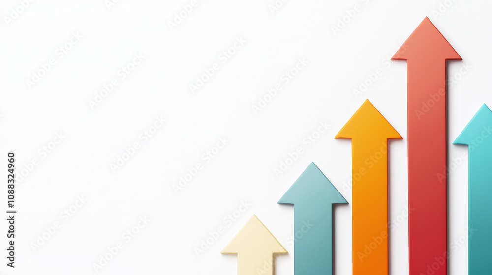 Colorful arrows pointing upwards on white background represent growth and progress. vibrant colors convey sense of optimism and motivation Colorful arrows pointing upwards on white background represent growth and progress. vibrant colors convey sense of optimism and motivation