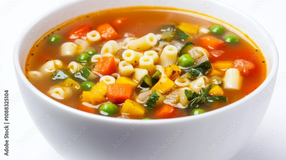 A bowl of hearty minestrone soup filled with seasonal vegetables and tender pasta, Each spoonful brimming with wholesome goodness A bowl of hearty minestrone soup filled with seasonal vegetables and tender pasta, Each spoonful brimming with wholesome goodness