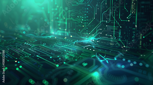 Digital technology banner green blue background concept, cyber technology circuit, abstract tech, innovation future data, internet network, Ai big data, futuristic wifi connection