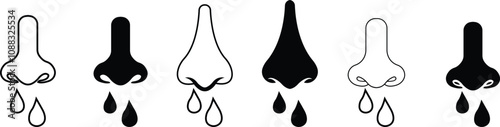 Running nose line icon set. Sneezing, illness, Flu virus runny nose, infection. Symptom concept element. Can be used for topics like flu, allergy Symptoms, disease, isolated on transparent background,