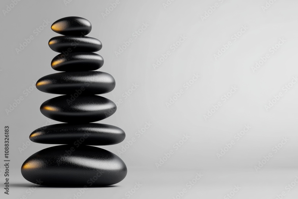 A single Zen stone stack on a smooth, off-white background, evoking calm and simplicity A single Zen stone stack on a smooth, off-white background, evoking calm and simplicity