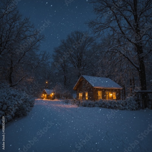 Describe a snowy evening where every snowflake tells a story.