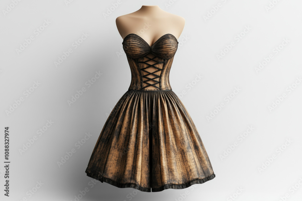 Obraz premium Black and brown printed dress on a mannequin.