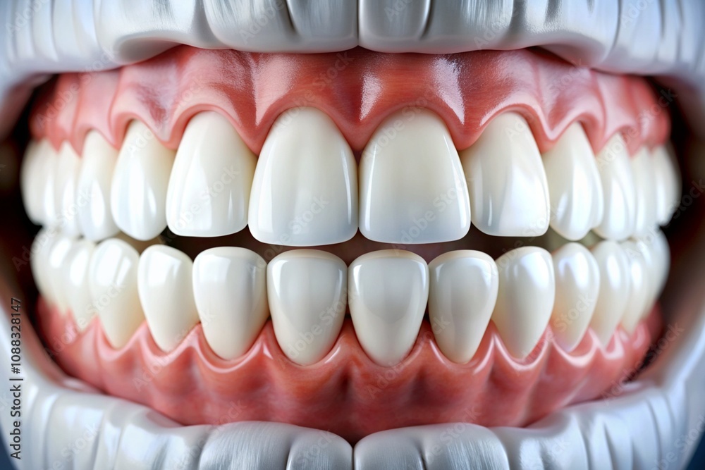 A close up of a fake set of teeth with a blue background A close up of a fake set of teeth with a blue background