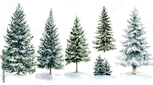 Watercolor Illustration of Snowy Evergreen Trees AI Generated