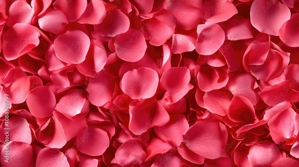 Close-up view of delicate soft pink rose petals scattered elegantly, showcasing their smooth texture and vibrant color.