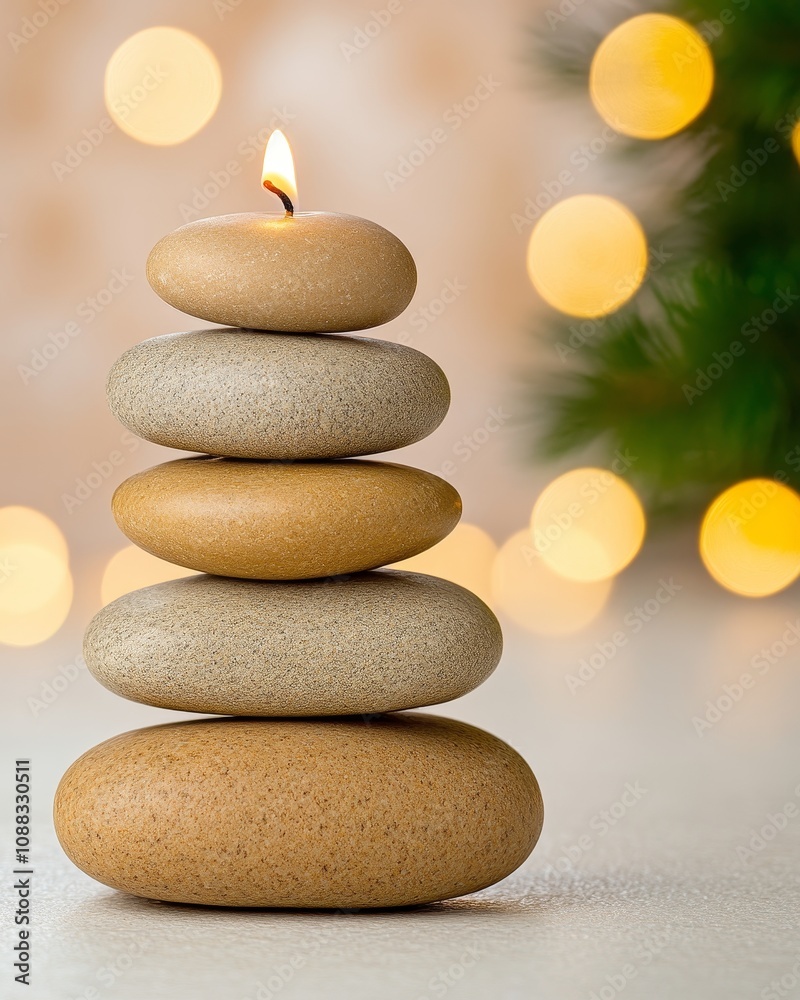 Serene Candlelight Stacked Stones Spa Zen Peace Relaxation Image Serene Candlelight Stacked Stones Spa Zen Peace Relaxation Image