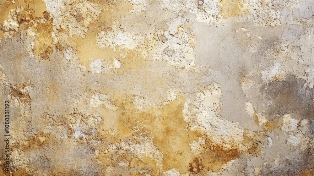 Aged concrete wall texture with weathered patterns featuring earthy tones of beige, gray, and hints of gold, creating a rustic and unique backdrop. Aged concrete wall texture with weathered patterns featuring earthy tones of beige, gray, and hints of gold, creating a rustic and unique backdrop.