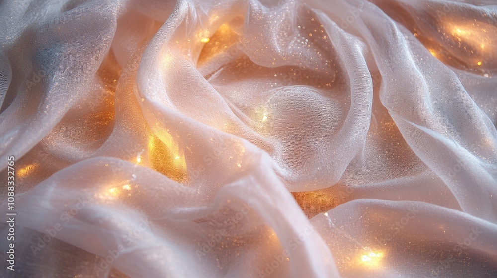 Ethereal White Fabric with Twinkling Fairy Lights Creating a Magical Bridal Background with Soft, Dreamy Textures Ethereal White Fabric with Twinkling Fairy Lights Creating a Magical Bridal Background with Soft, Dreamy Textures