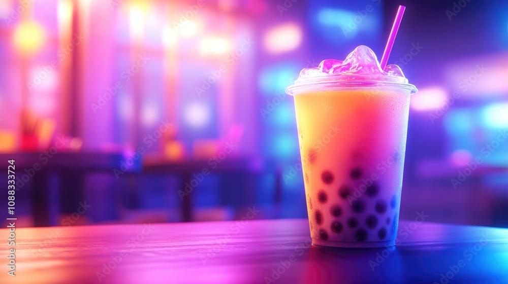 Iced bubble tea with creamy milk and ice, served with a straw, set against a vibrant cafe ambiance, perfect for a refreshing summer treat. Iced bubble tea with creamy milk and ice, served with a straw, set against a vibrant cafe ambiance, perfect for a refreshing summer treat.