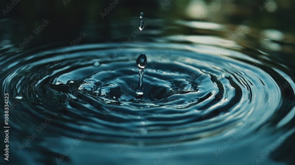 Water droplet creating ripples in calm water, symbolizing personal choices and their impact on water awareness and significance. Water droplet creating ripples in calm water, symbolizing personal choices and their impact on water awareness and significance.