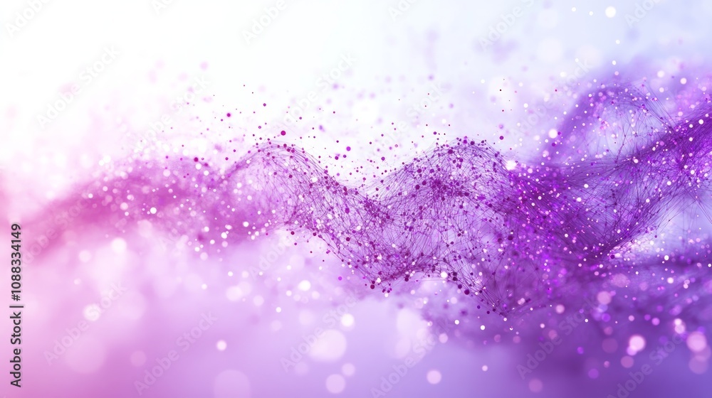 Obraz premium Abstract purple and white background with a wave of particles and bokeh lights.