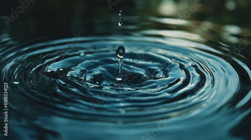 Water droplet creating ripples in calm water, symbolizing personal choices and their impact on water awareness and significance.