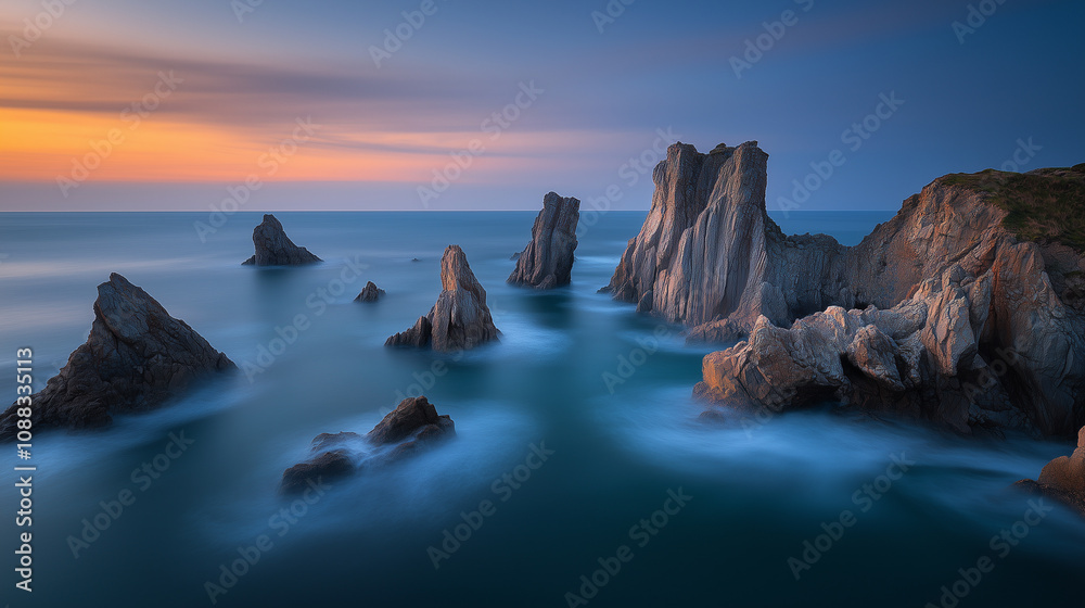 Dramatic Coastal Rock Formations at Sunset
Dramatic Coastal Rock Formations at Sunset