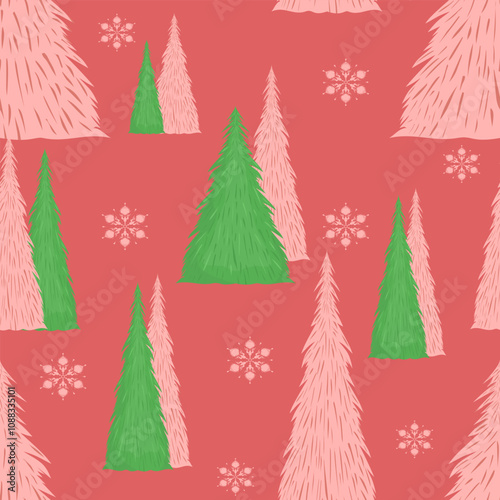 christmas tree pattern Seamless Christmas pattern with blue balls and pink branches Endless Christmas Background winter elements