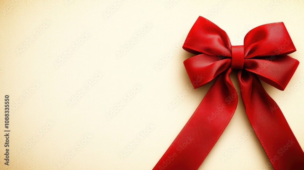 Elegant red bow with flowing ribbon on a soft white background, perfect for festive decoration and celebration design elements. Elegant red bow with flowing ribbon on a soft white background, perfect for festive decoration and celebration design elements.