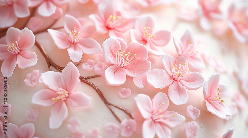 Elegant pink cherry blossom fondant cake featuring intricate icing flowers, perfect for a birthday celebration or special occasion. Elegant pink cherry blossom fondant cake featuring intricate icing flowers, perfect for a birthday celebration or special occasion.