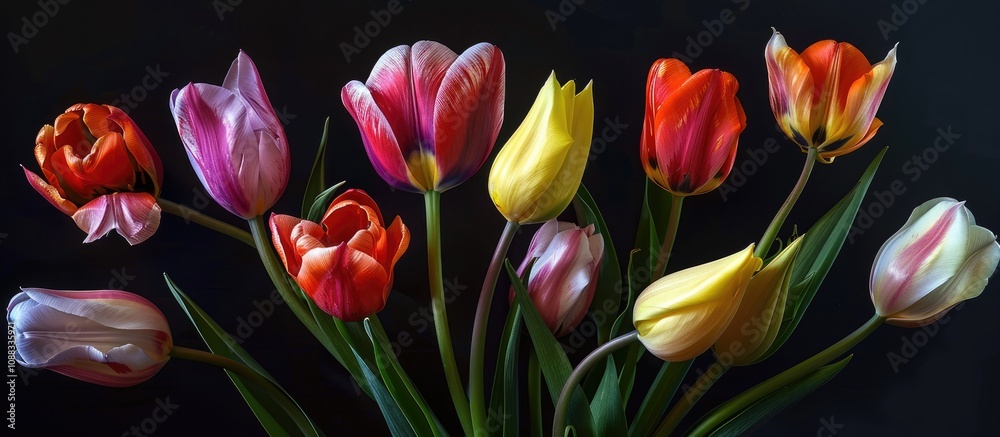 Fototapeta premium Micro Stock Image Fresh Tulips Symbolizing Innocence and Delightful Surprises