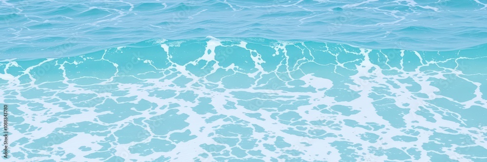 Obraz premium Pure blue turquoise water texture of the ocean sea with foam and crashing waves, nature, pure, waves