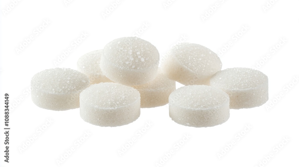 Organic white sea salt tablets stacked on a white surface, showcasing their round shape and textured surface, ideal for culinary or wellness use. Organic white sea salt tablets stacked on a white surface, showcasing their round shape and textured surface, ideal for culinary or wellness use.