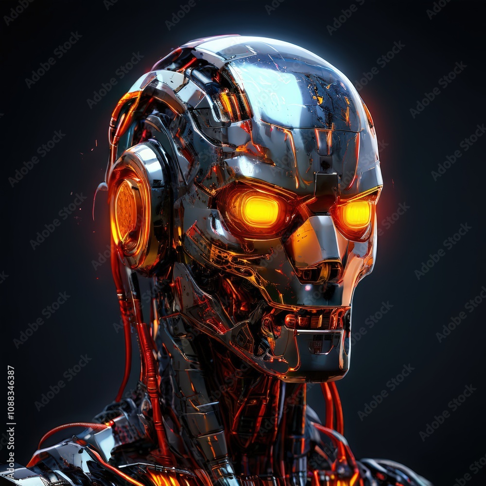 Fototapeta premium the AI Image Generator, Futuristic Robot with Transparent Head and Glowing Lights