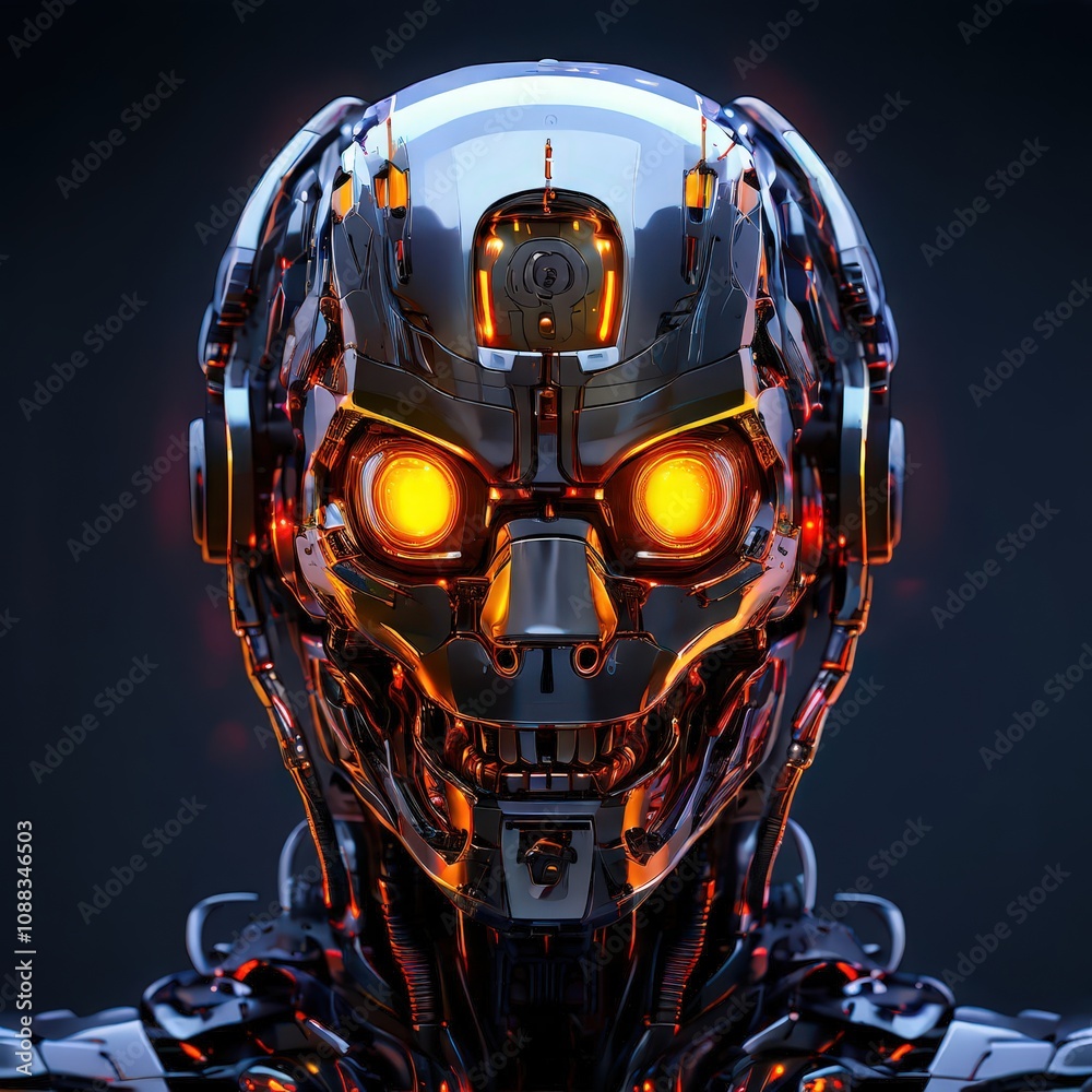 Fototapeta premium the AI Image Generator, Futuristic Robot with Transparent Head and Glowing Lights