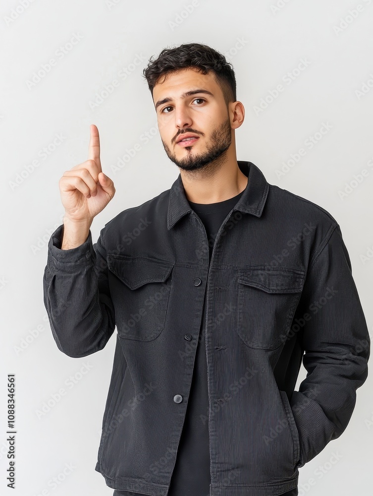 Engaging individual gesturing with raised hand indoor setting portrait photography neutral background emphasizing communication concepts Engaging individual gesturing with raised hand indoor setting portrait photography neutral background emphasizing communication concepts