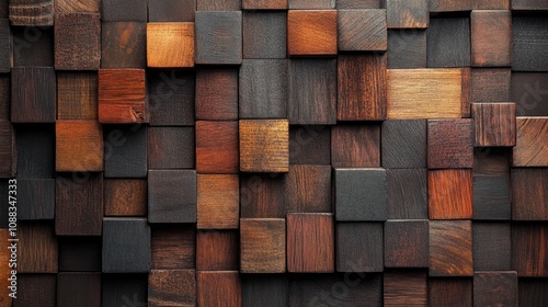 Textured wooden panel background with an array of dark and rich brown tones, showcasing a patchwork of square wooden pieces in various shades.