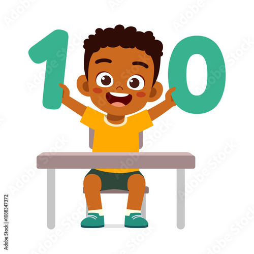little kid holding number for math study