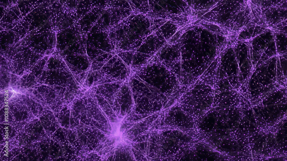 A looping 3D animation shows a purple, interconnected network of lines and dots. A looping 3D animation shows a purple, interconnected network of lines and dots.
