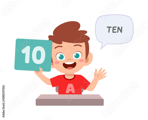 little kid holding number for math study