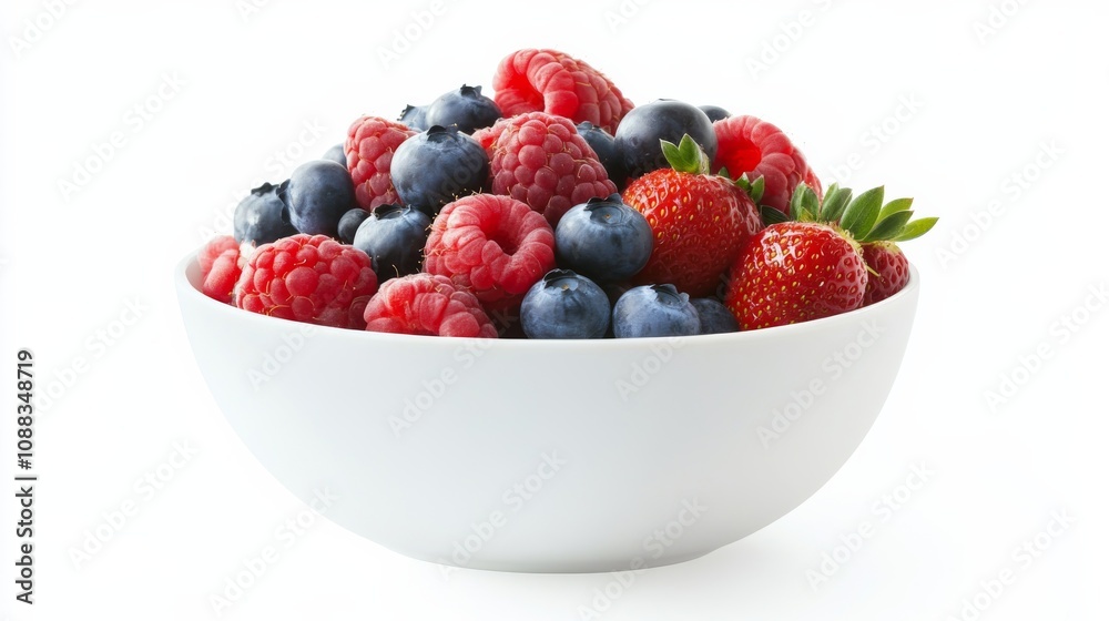 A bowl of vibrant mixed berries, Including succulent raspberries, plump blueberries A bowl of vibrant mixed berries, Including succulent raspberries, plump blueberries