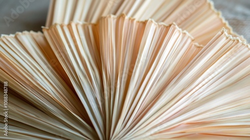 Detailed close-up of dried palm leaves arranged in a fanned shape, showcasing elegant textures and a soft beige color palette.