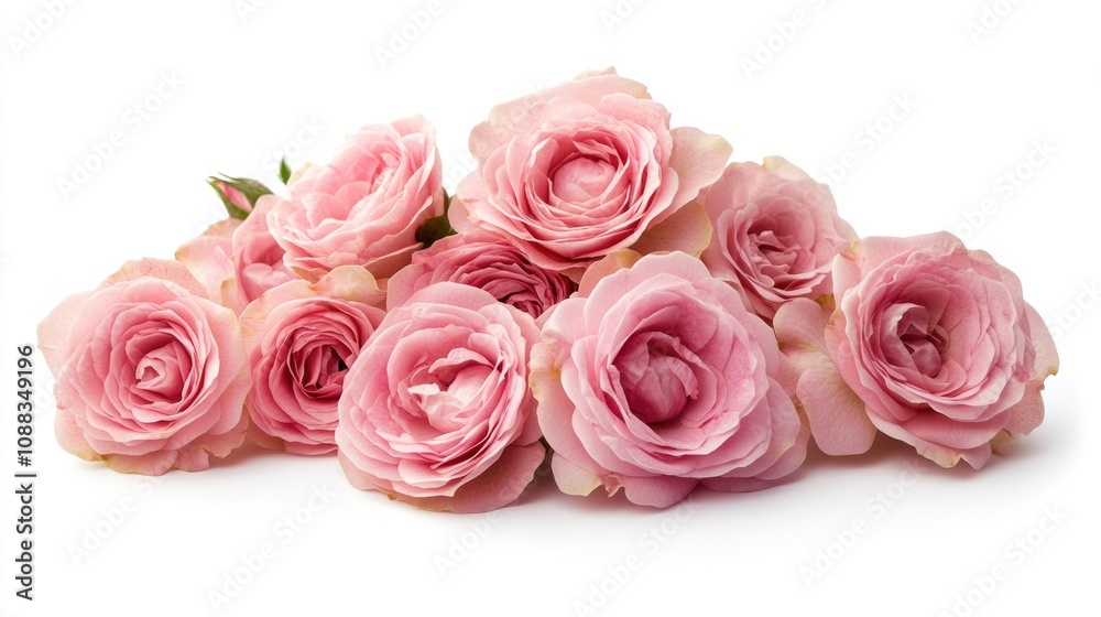 Delicate pink roses arranged attractively on a white backdrop, perfect for a romantic mockup card or invitation, emphasizing elegance and beauty. Delicate pink roses arranged attractively on a white backdrop, perfect for a romantic mockup card or invitation, emphasizing elegance and beauty.