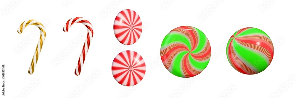 Set of christmas candy in white background, candy cane, peppermint, sugar, colorful Set of christmas candy in white background, candy cane, peppermint, sugar, colorful