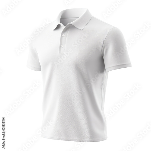 A plain white polo t-shirt for a mockup, side view. transparent background