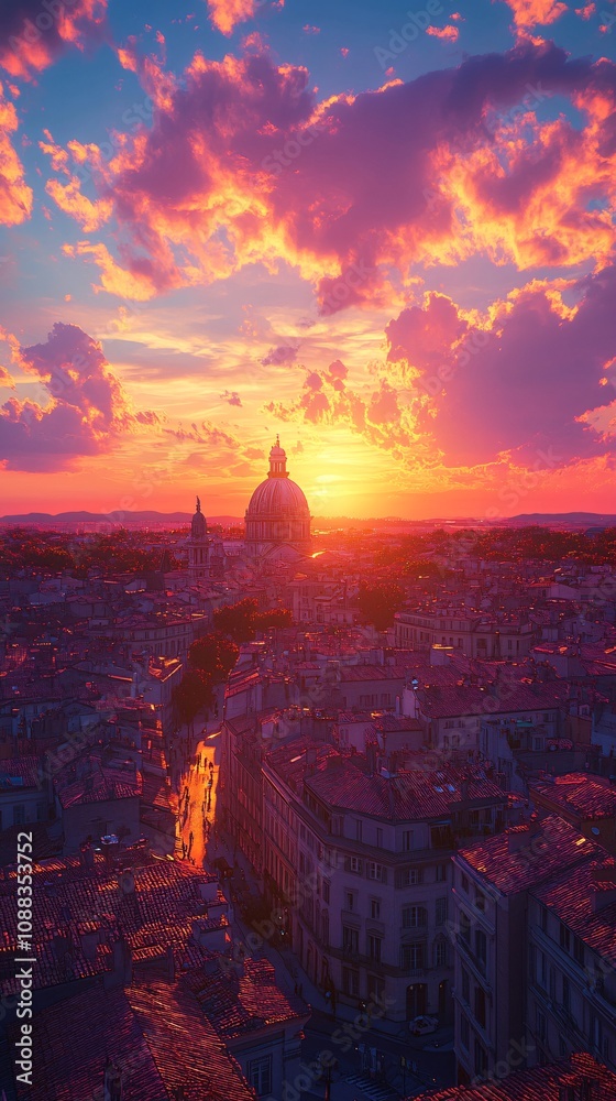 Fototapeta premium hawk in flight, bright daylight, nikon, sunset colors, magenta, purple, maroon, yellow, orange