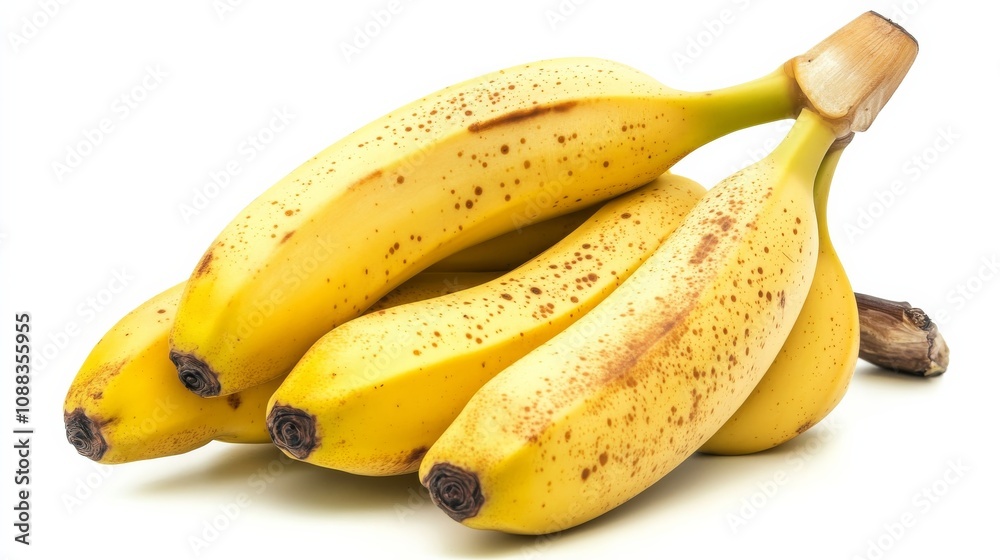 A bunch of ripe bananas with golden peels, Their curves inviting a taste of tropical delight, Set against an isolated white background to showcase their natural appeal A bunch of ripe bananas with golden peels, Their curves inviting a taste of tropical delight, Set against an isolated white background to showcase their natural appeal