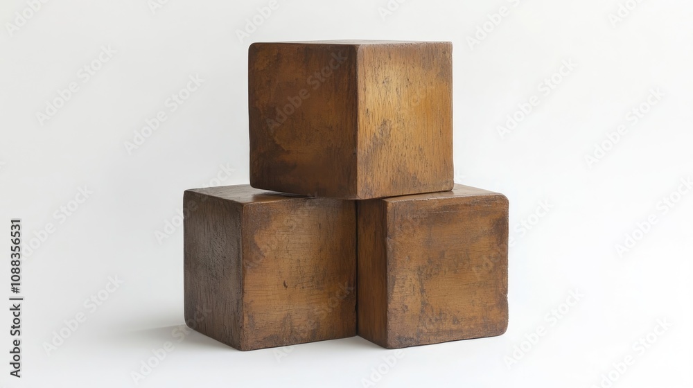 Stack of three rustic wooden cubes with a smooth surface, displayed against a clean white background. Textured finish highlights natural wood grain. Stack of three rustic wooden cubes with a smooth surface, displayed against a clean white background. Textured finish highlights natural wood grain.