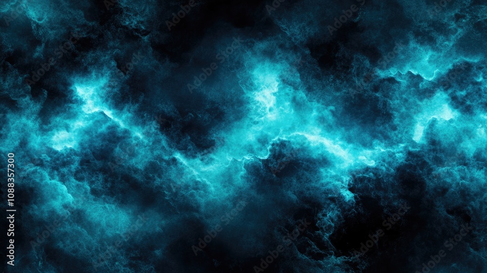 Fototapeta premium Teal and Deep Blue Abstract Watercolor Texture, Evoking Stormy Sky with Dramatic Cloud Patterns, Perfect for Design Projects, Creative Backgrounds, Posters, Versatile Use