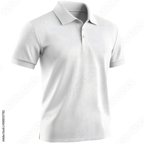 trendy plain white polo t-shirt for a mockup, seen from the side. transparent background