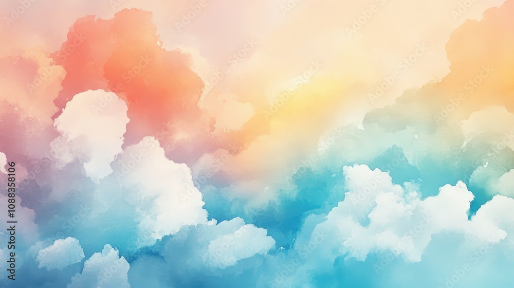 Dreamy Pastel Watercolor Illustration of Soft Clouds Blending in Shades of Pink, Orange, and Blue Against a Gentle Sky Gradient Dreamy Pastel Watercolor Illustration of Soft Clouds Blending in Shades of Pink, Orange, and Blue Against a Gentle Sky Gradient
