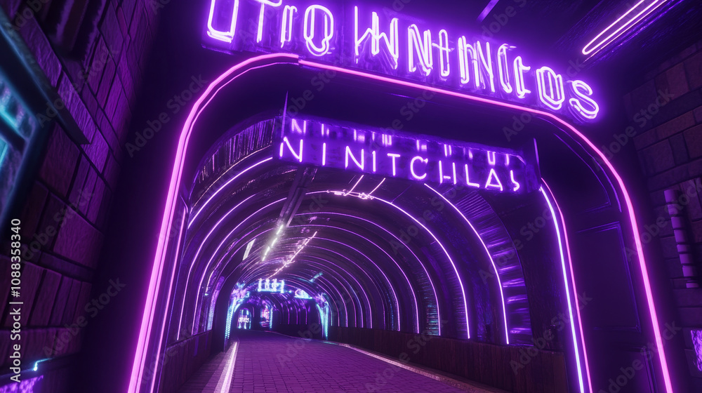 A looping 3D animation of a purple, metallic neon sign for Tunnel Nightclub. A looping 3D animation of a purple, metallic neon sign for Tunnel Nightclub.