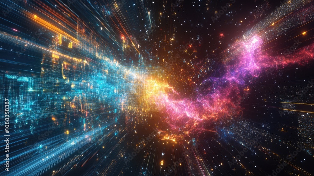 Abstract Digital Artwork Illustrating Quantum Computing Concepts with Dynamic Energy Paths and Vivid Color Schemes Creating a Modern and Futuristic Aesthetic