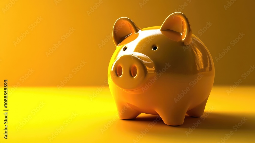 Bright yellow piggy bank positioned against a matching yellow background symbolizing savings and financial stability in a vibrant and cheerful setting. Bright yellow piggy bank positioned against a matching yellow background symbolizing savings and financial stability in a vibrant and cheerful setting.