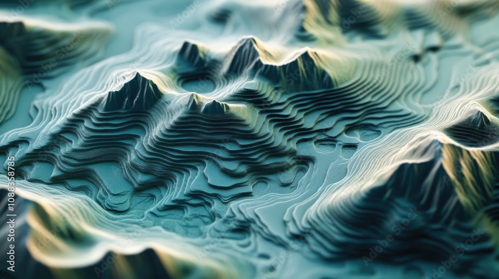 Digital Abstract Mountain Landscape with Layered Topographic Contours ...