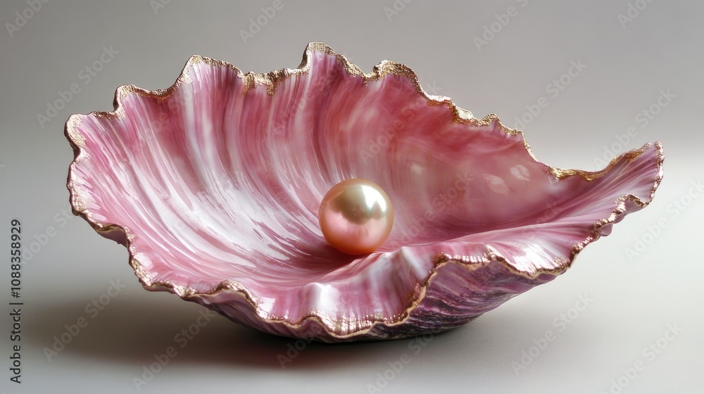 Exquisite pink shell with intricate textures showcasing a lustrous golden pearl nestled within its elegant curves. Exquisite pink shell with intricate textures showcasing a lustrous golden pearl nestled within its elegant curves.