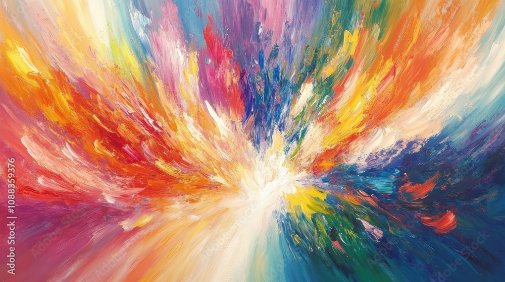 Obraz premium Vibrant Abstract Explosion of Colorful Clouds with Intense Swirls of Red, Yellow, Blue, and Serene Tones Blending Harmoniously in a Dynamic Composition